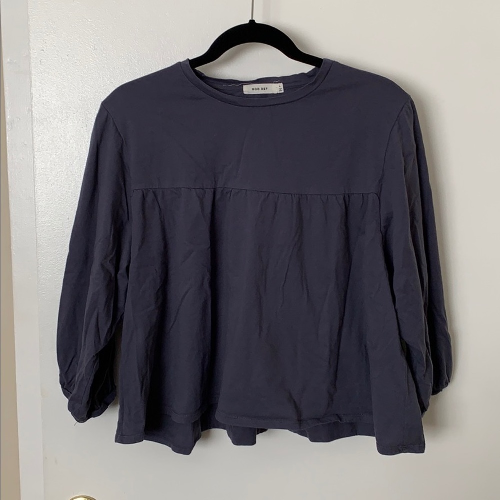 Steel blue bubble sleeve crop tee